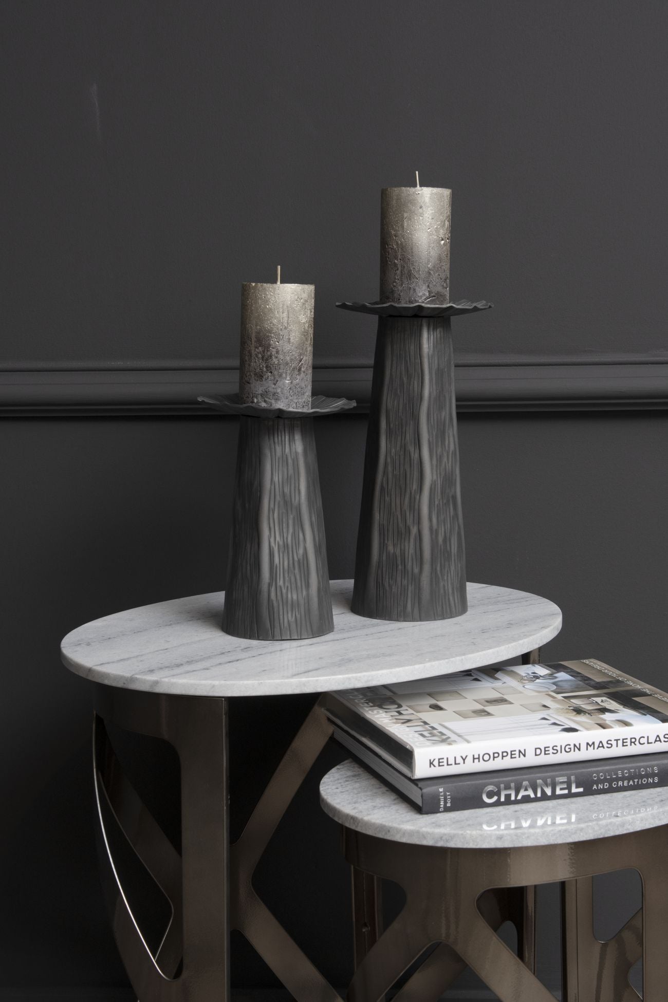 Pelham Matte Black Textured Pillar Candle Holder Small